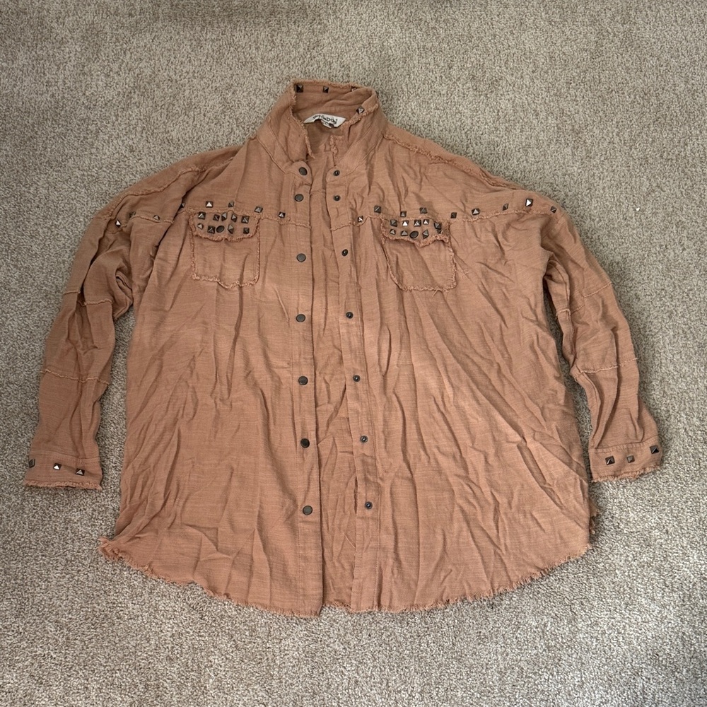 Studded Button-Up Shirt in Brown